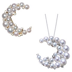【Lustre Arc】Convertible 2 en 1 Espiral de luz de luna Broche colgante de perlas Akoya