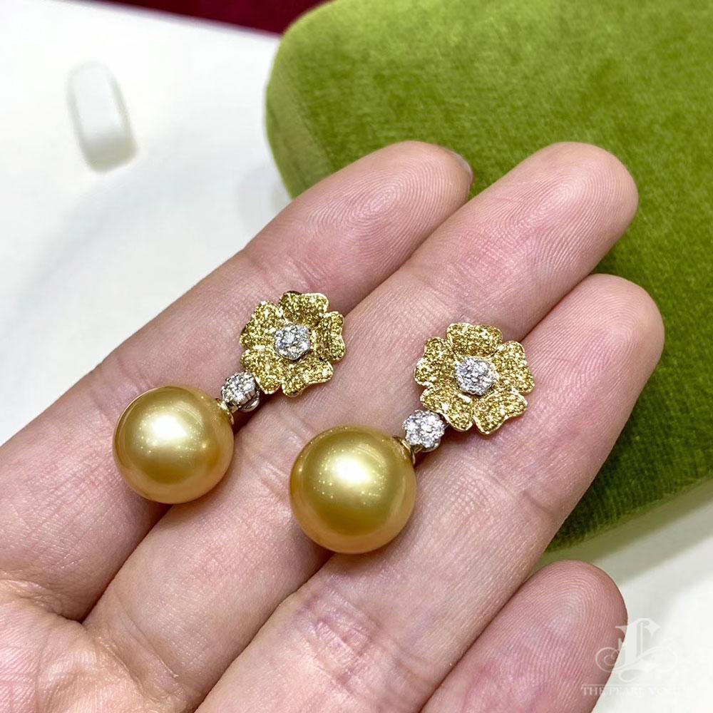 De las mujeres 【Vine Symphony】Pendientes convertibles de perlas del mar del sur con pavé completo de diamantes en forma de flor en venta