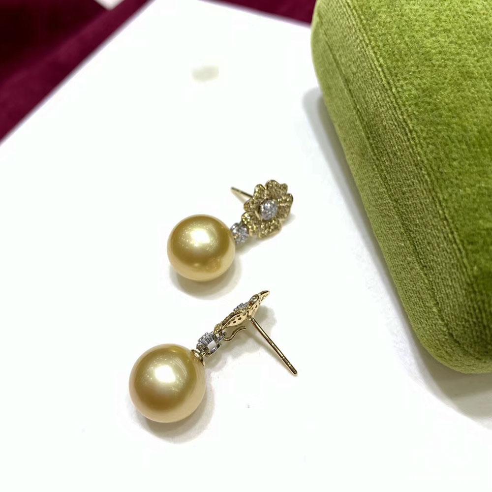 【Vine Symphony】Pendientes convertibles de perlas del mar del sur con pavé completo de diamantes en forma de flor en venta 2