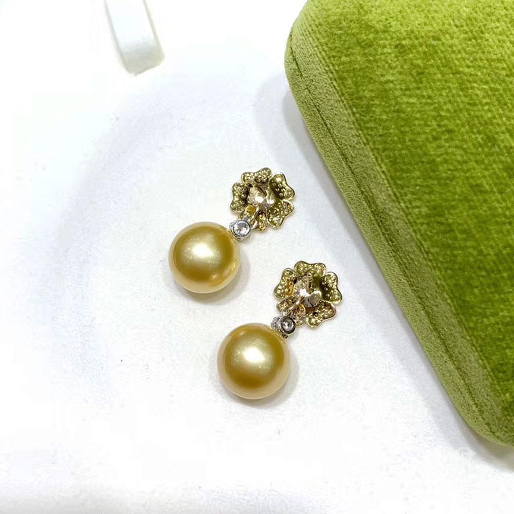 【Vine Symphony】Pendientes convertibles de perlas del mar del sur con pavé completo de diamantes en forma de flor en venta 3