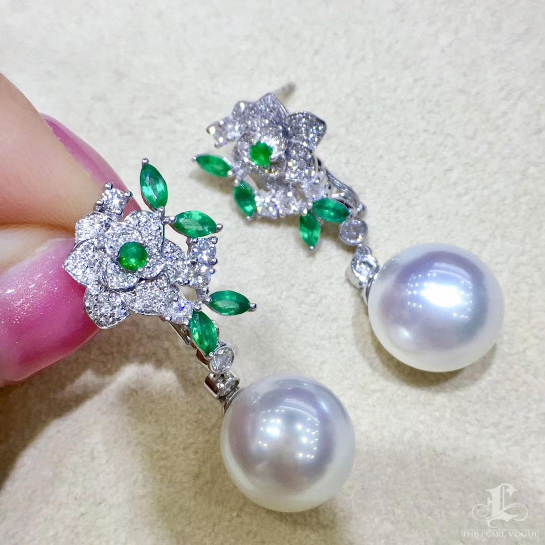 【Vine Symphony】Convertible Smaragd Blüte Südsee Perle Diamant Tropfen Ohrringe im Angebot 1