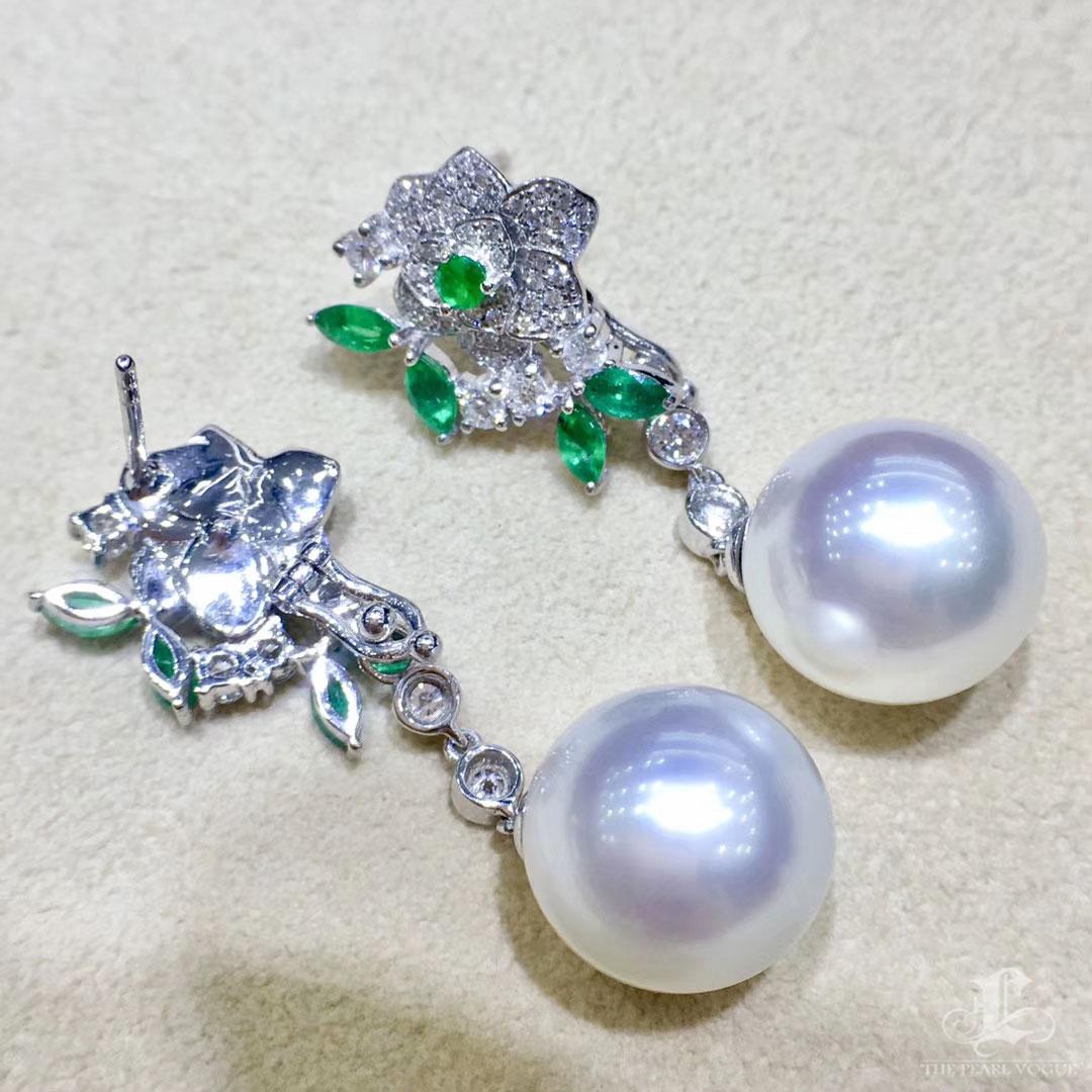 【Vine Symphony】Convertible Smaragd Blüte Südsee Perle Diamant Tropfen Ohrringe im Angebot 3