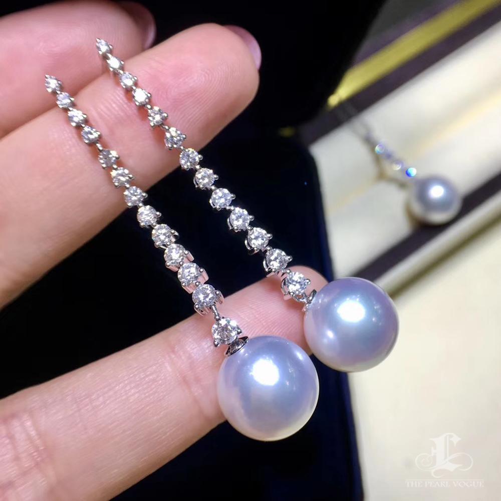 Women's 【Lustre Arc】Convertible 2-in-1 Stellar Line South Sea Pearl Diamond Earrings For Sale