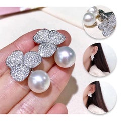 【Vine Symphony】Convertible Aurora Bloom South Sea Pearl Diamond Earrings