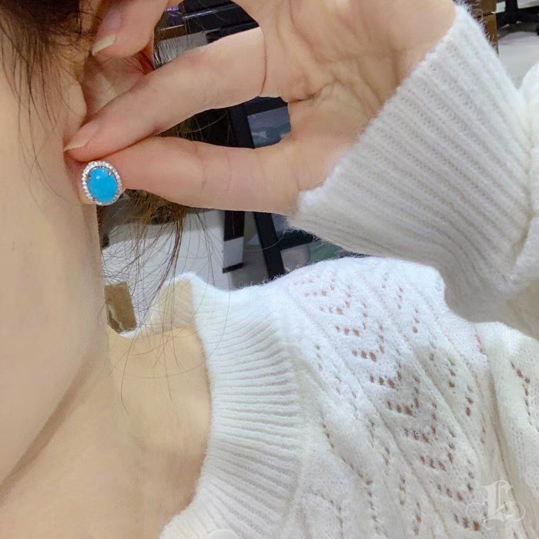 【Caelmare】Halo Oval Convertible Turquoise & Pearl Earrings For Sale 6
