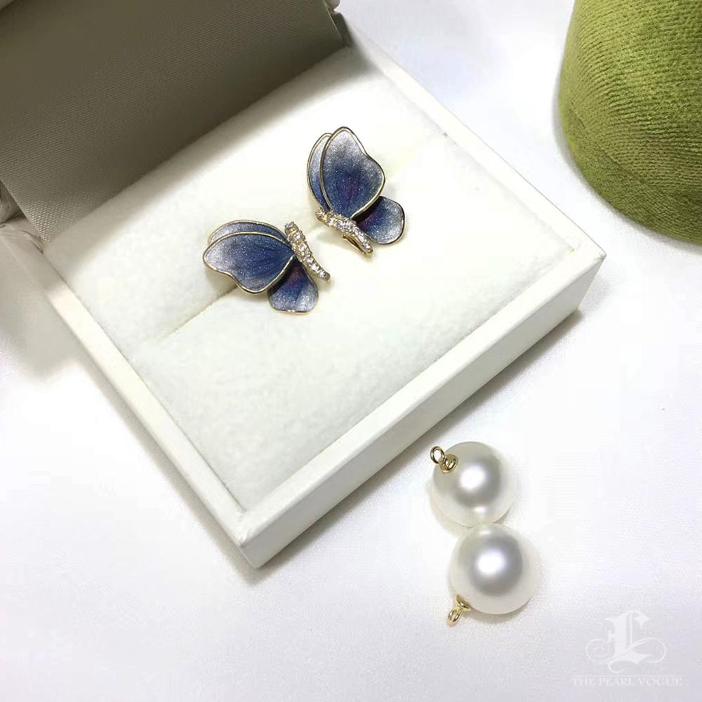 Uncut Aurora Diamond Dust Butterfly Wings South Sea Pearl Convertible Earrings