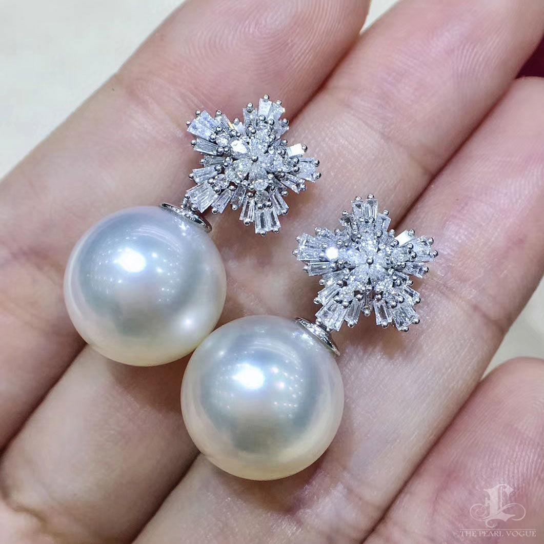 Women's 【Vine Symphony】Convertible Radiant Snowburst AAAA South Sea Pearl Gala Earrings For Sale