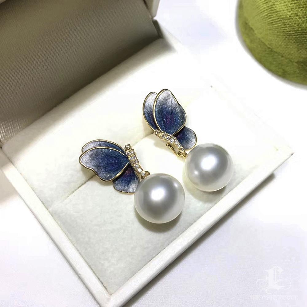 Women's Aurora Diamond Dust Butterfly Wings South Sea Pearl Convertible Earrings