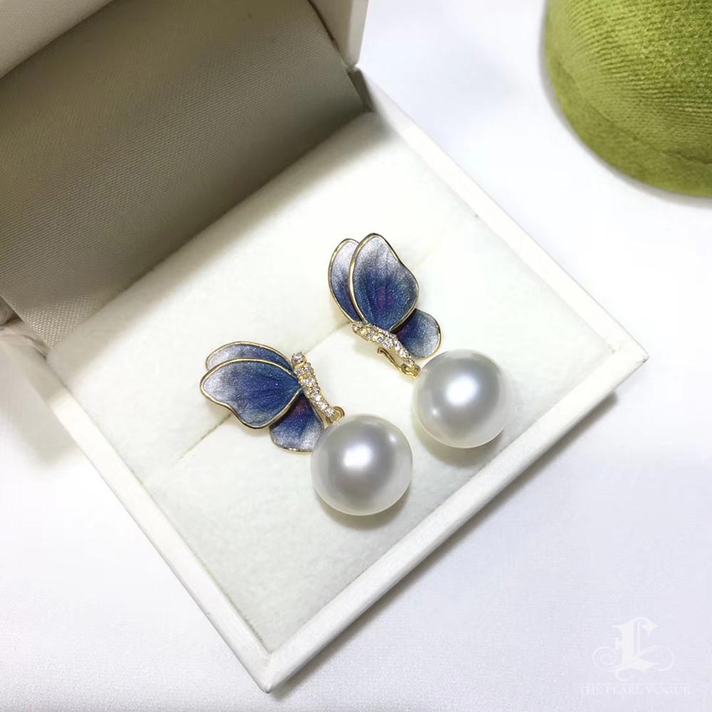 Aurora Diamond Dust Butterfly Wings South Sea Pearl Convertible Earrings 1