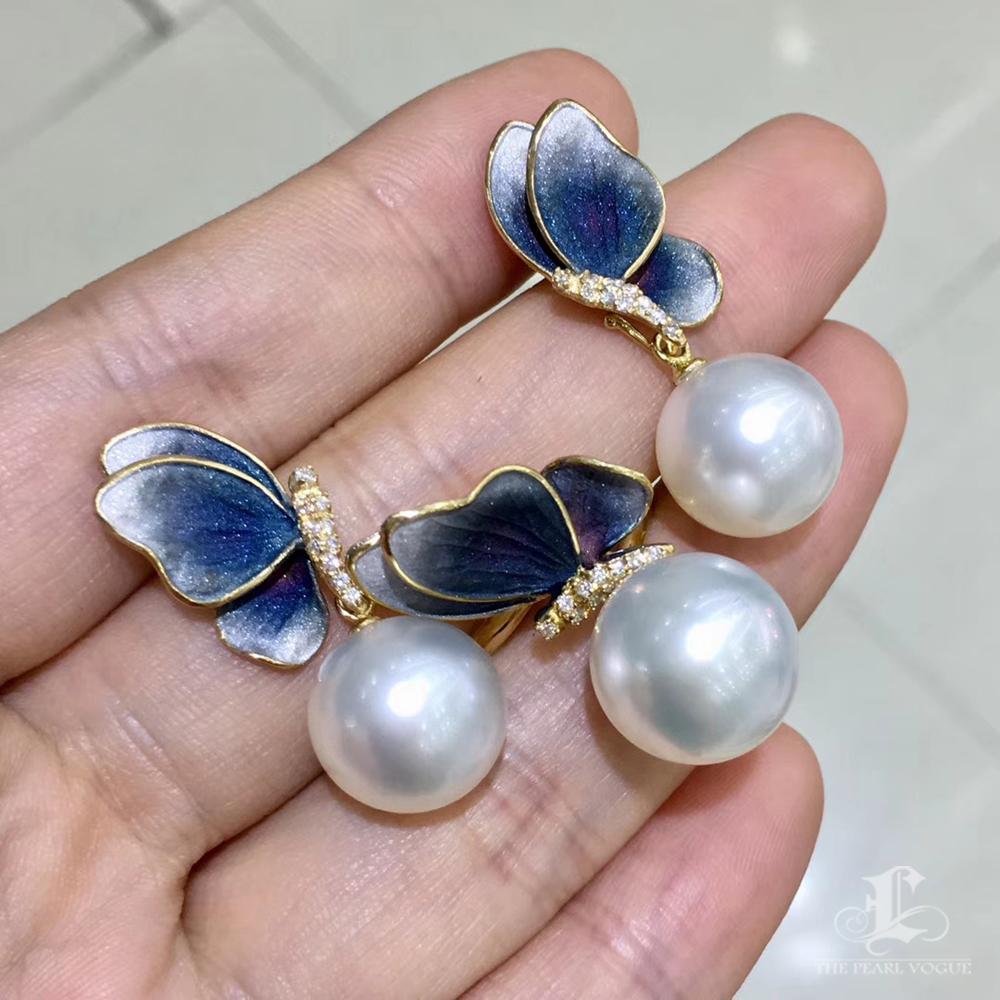 Aurora Diamond Dust Butterfly Wings South Sea Pearl Convertible Earrings 2