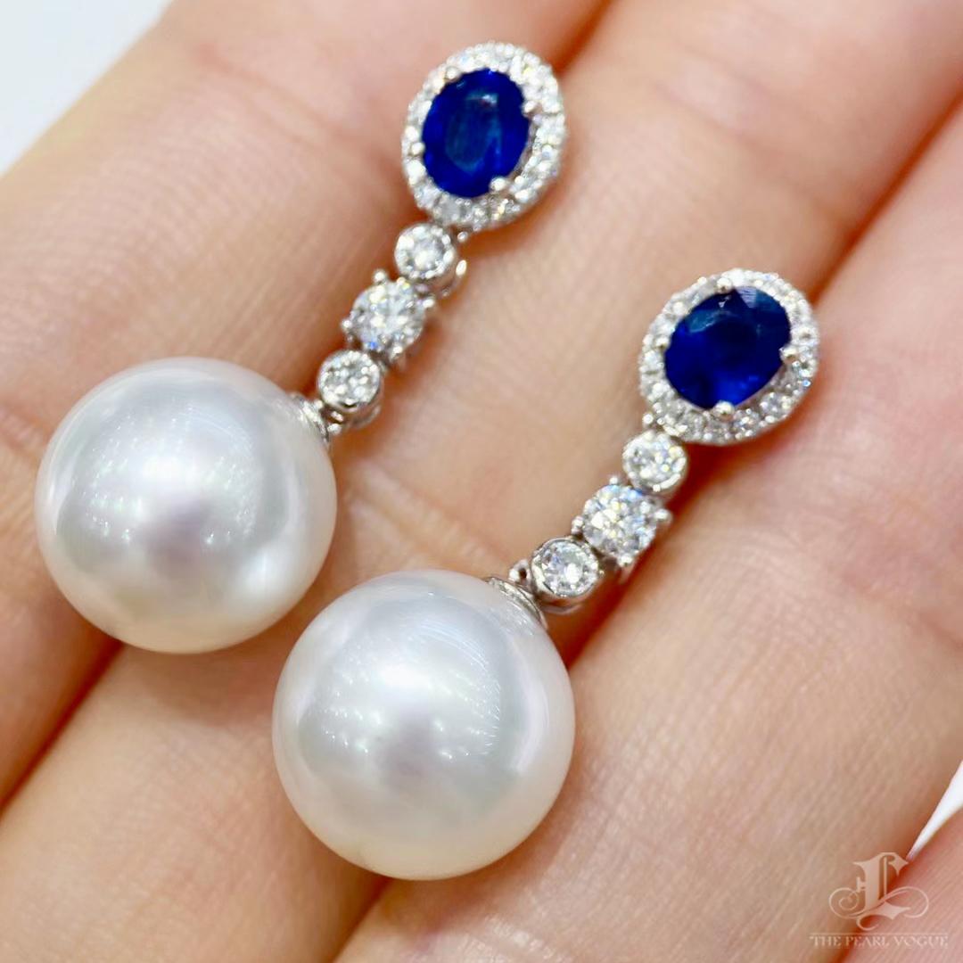 Women's Convertible Aurora South Sea Pearl Sapphire Line Earrings