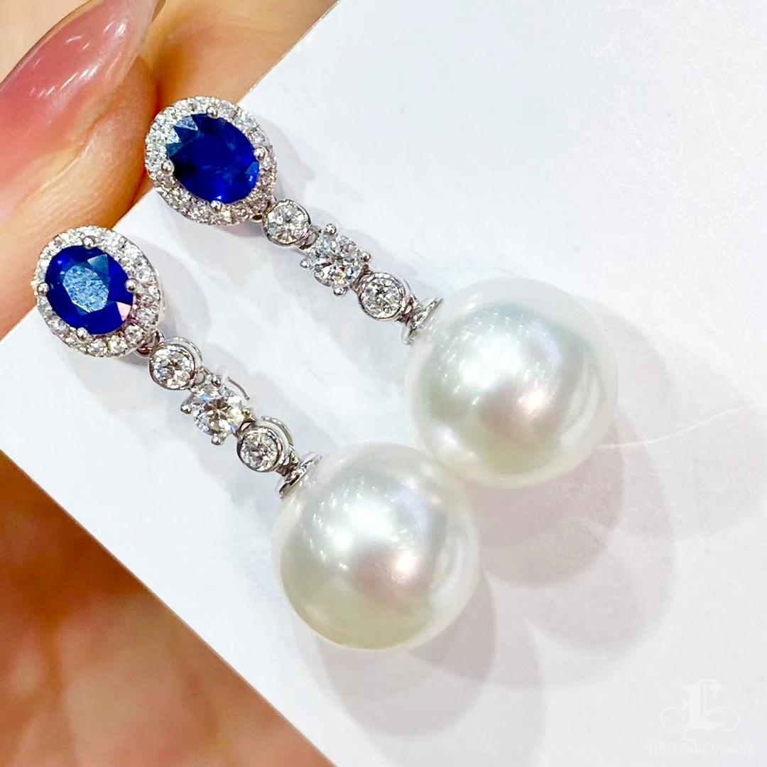 Convertible Aurora South Sea Pearl Sapphire Line Earrings 1