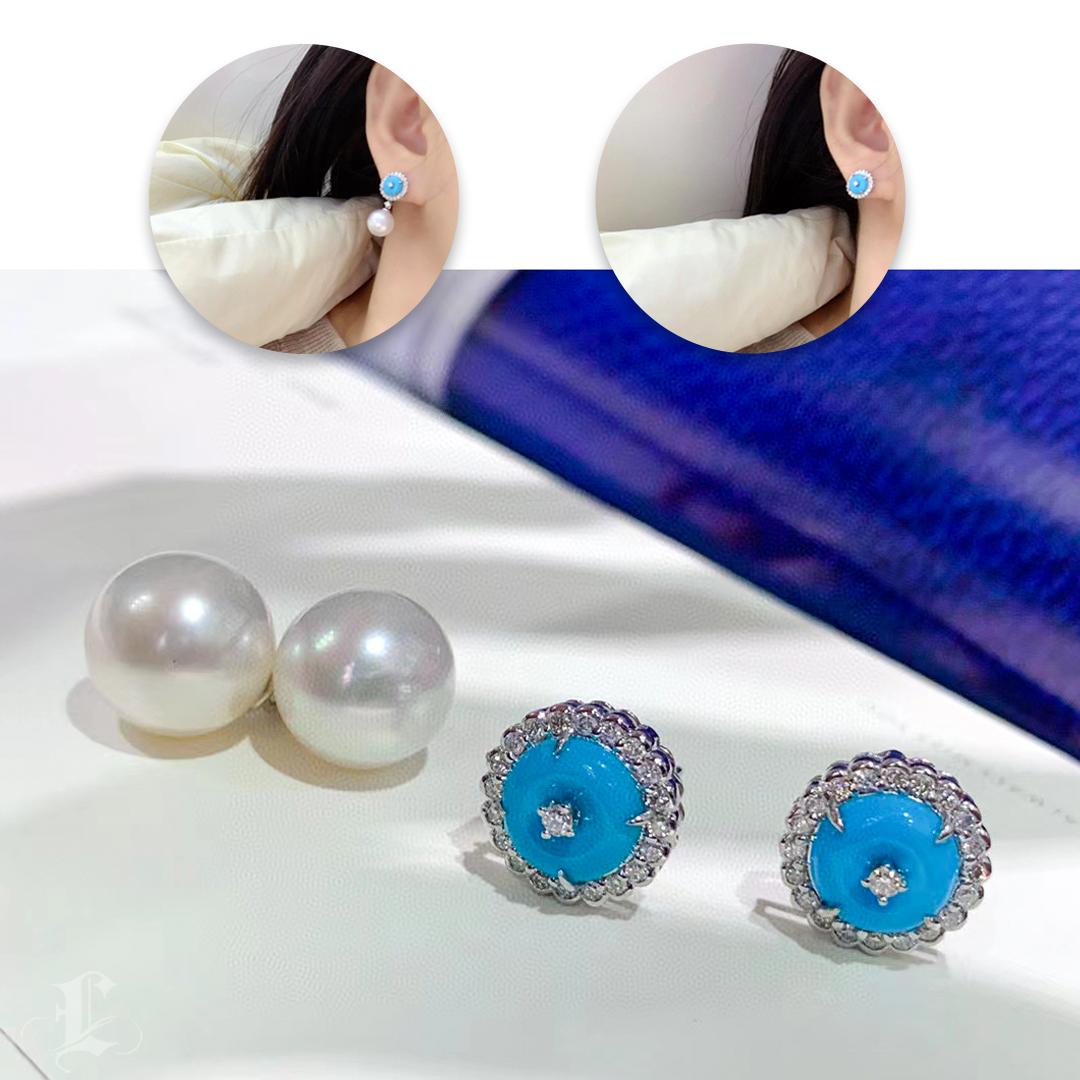 Uncut 【Caelmare】Ocean Bloom Aurora South Sea Pearl & Turquoise Convertible Earrings For Sale