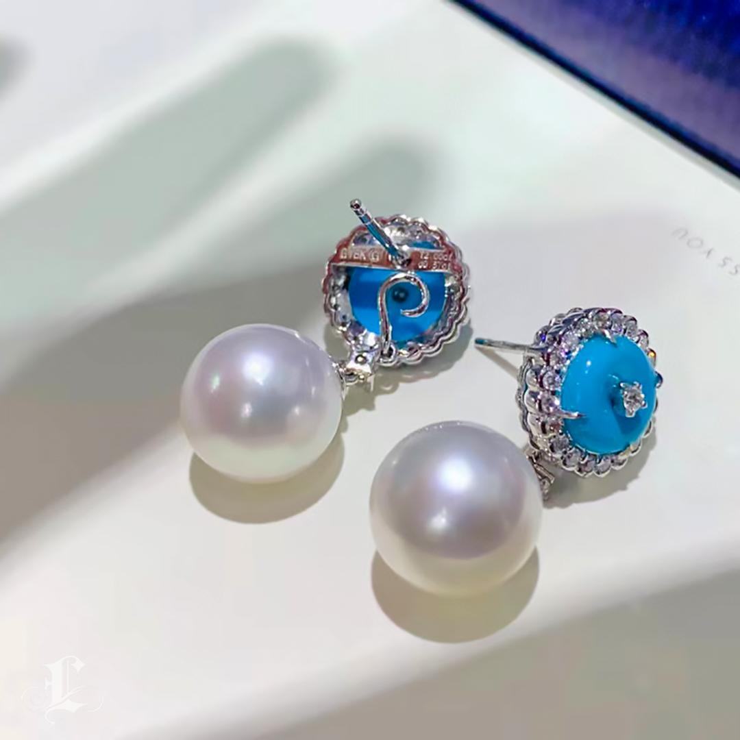 Women's 【Caelmare】Ocean Bloom Aurora South Sea Pearl & Turquoise Convertible Earrings For Sale
