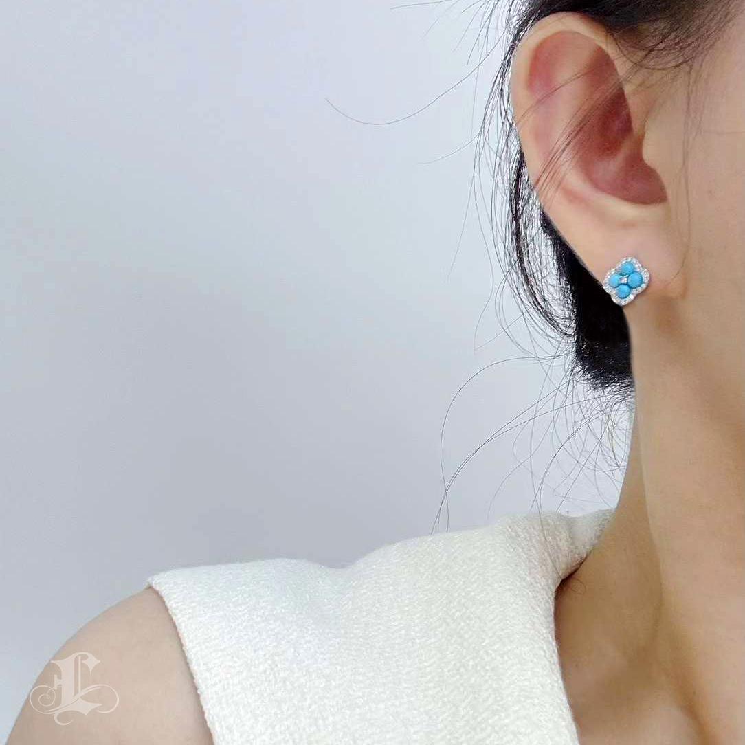 Caelmare】 Orecchini di perle e turchesi convertibili con il trifoglio Bloom in vendita 4