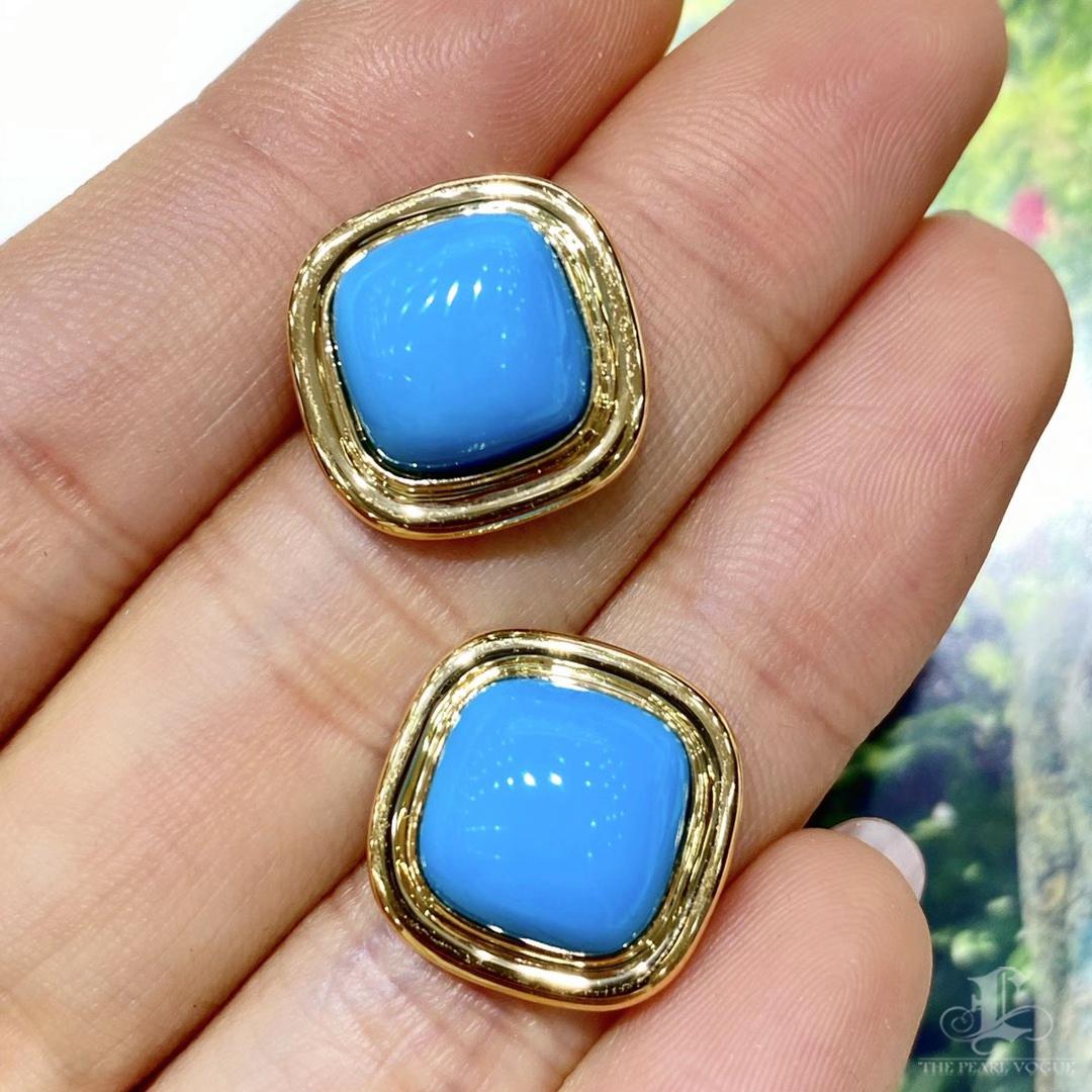 【Caelmare】Convertible 2-in-1 Geo Turquoise Halo Aurora South Sea Pearl Earrings In New Condition For Sale In New York, NY