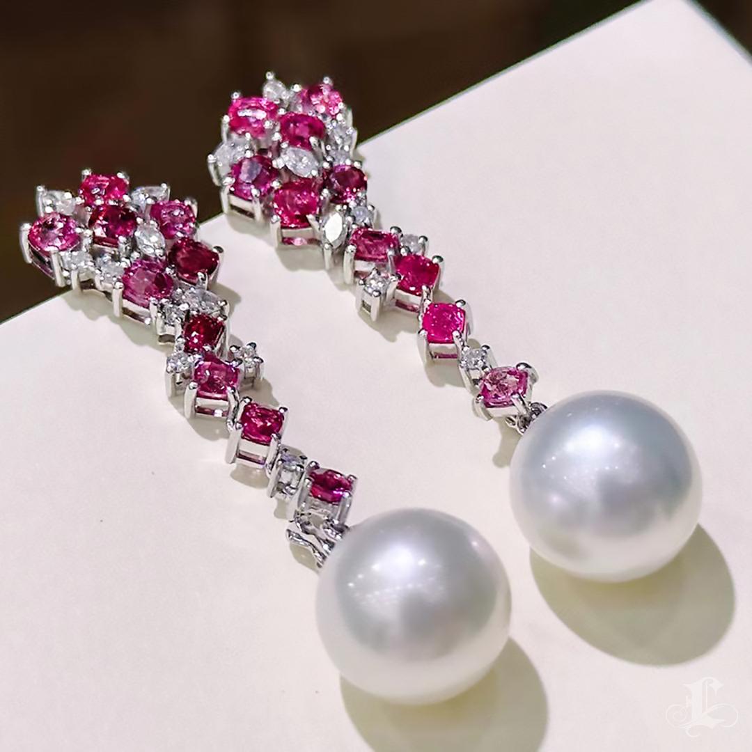 【Vine Symphony】Blossomfire ConvertibleSüdseeperle Spinell Diamant Ohrringe im Angebot 5