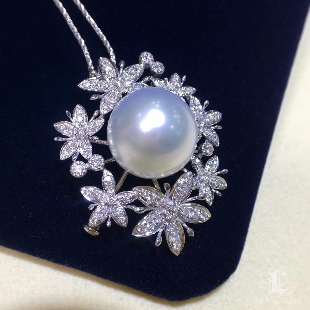【Vine Symphony】Petals Convertible South Sea Pearl & Diamond Pendant Brooch For Sale 5