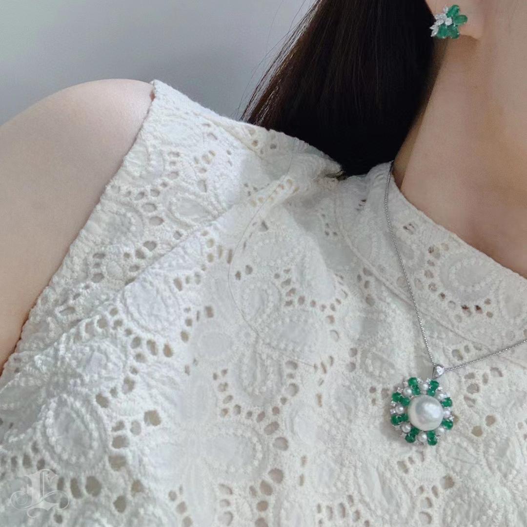 【Jādora】Convertible Smaragd Halo Südsee Perle Diamant Ring Anhänger im Angebot 2