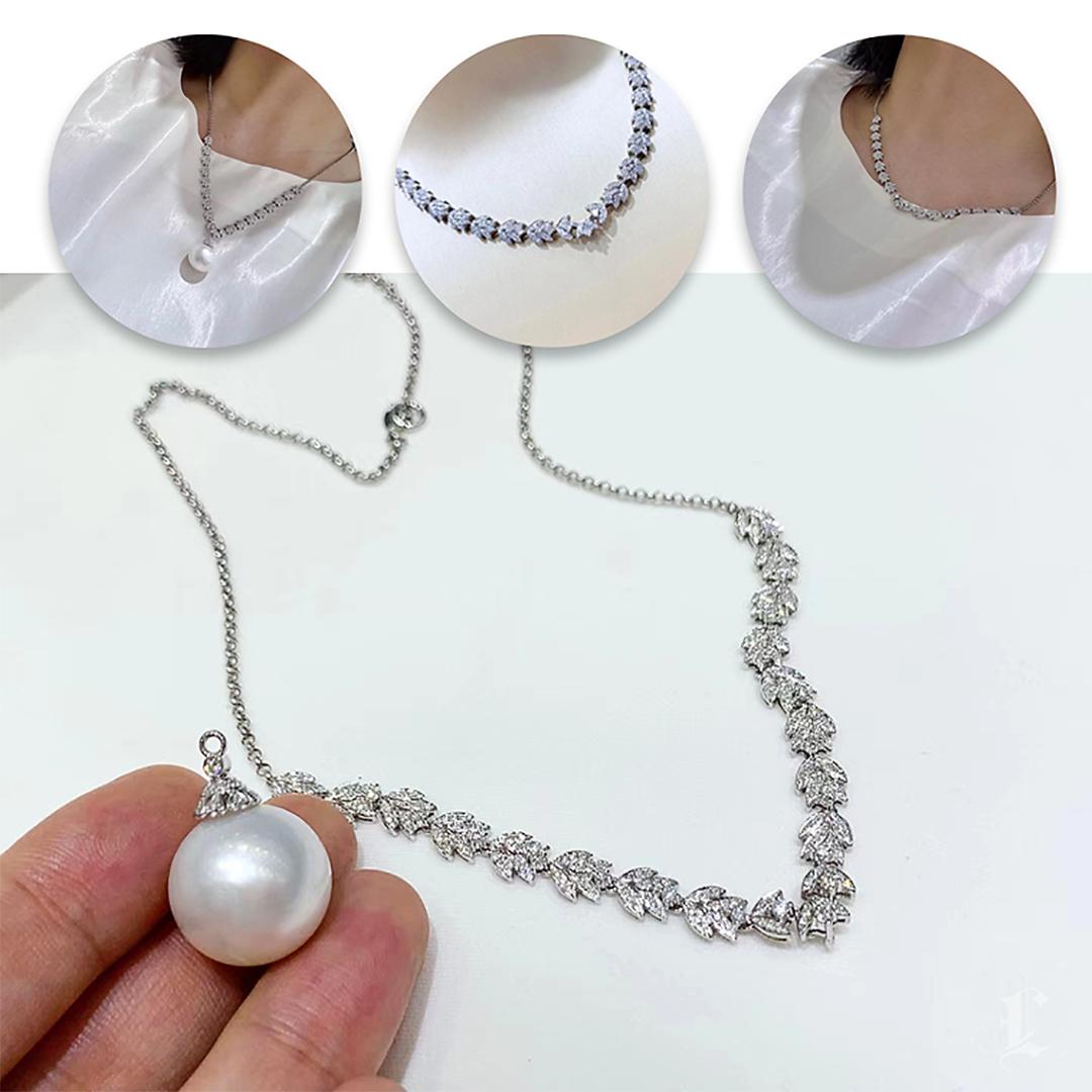 Grezzo Collana di perle dei mari del sud e diamanti convertibile a Y Lumière in vendita