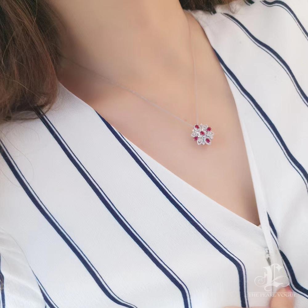 【Crown Radiance】Regal Starburst Ruby & South Sea Pearl 2-in-1 Pendant Necklace en vente 4