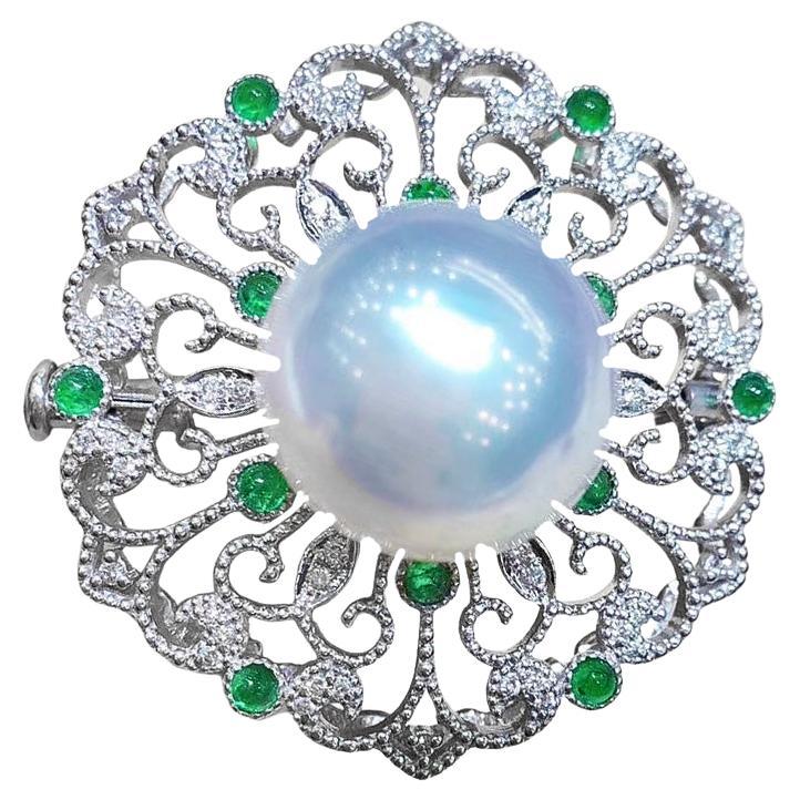 【Crown Radiance】Convertible Imperial Bloom Emerald South Sea Pearl Brooch Pendan