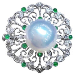 【Crown Radiance】Convertible Imperial Bloom Emerald South Sea Pearl Brooch Pendan