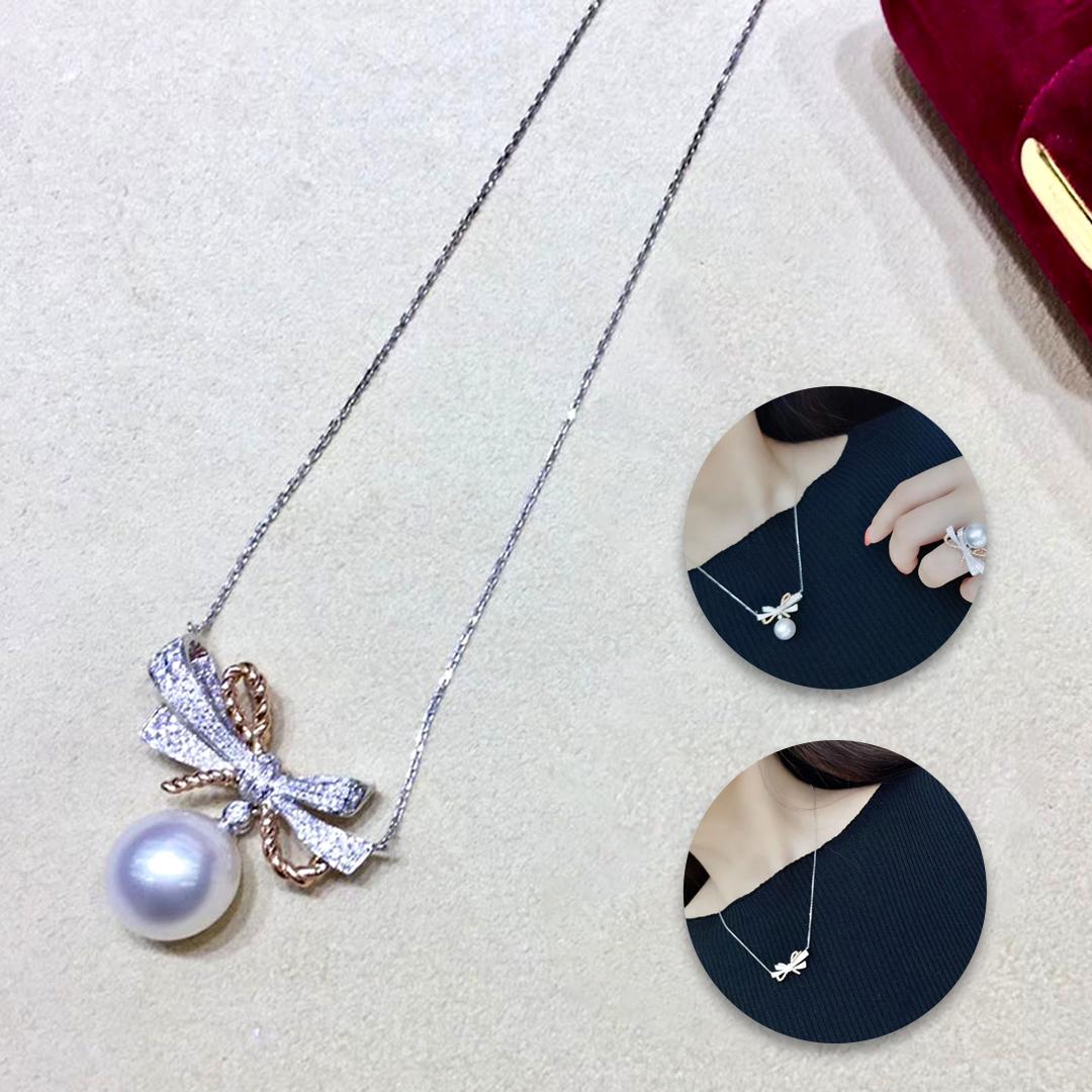 Uncut 【Lustre Arc】Ribbon Grace South Sea Pearl Convertible Pendant in White & Rose Gol For Sale