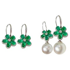 【Vine Symphony】Convertible Spring Bloom Emerald & South Sea Pearl Earrings