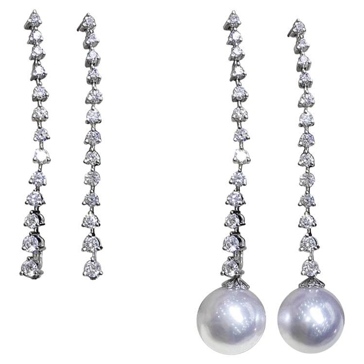 【Lustre Arc】Convertible 2-in-1 Stellar Line South Sea Pearl Diamond Earrings For Sale