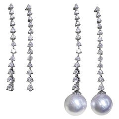 【Lustre Arc】Convertible 2-en-1 Ligne Stellaire Boucles d'oreilles Perle de Mer du Sud Diamant