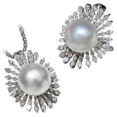 Corona Radiosa】 Anello-pendente con diamante e perla dei mari del sud a raggiera convertibile