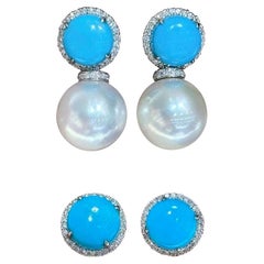 【Caelmare】Convertible 2-in-1 South Sea Pearl & Turquoise Diamond Earrings