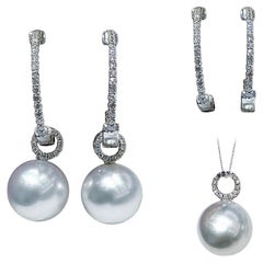 【Sculpted Geometry】Convertible Loop South Sea Pearl Diamond Earrings Pendant