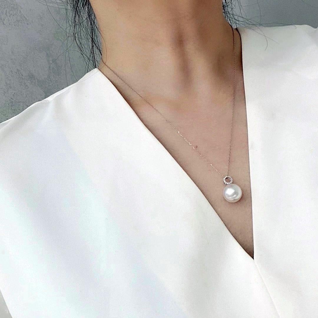 【Geometría Esculpida】Convertible Loop South Sea Pearl Diamond Earrings Pendant en venta 6