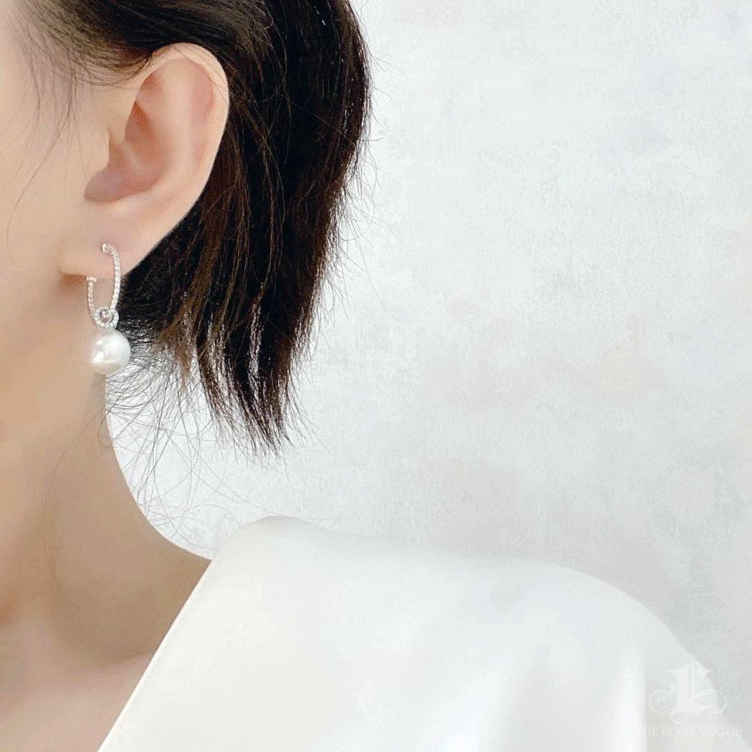 【Geometría Esculpida】Convertible Loop South Sea Pearl Diamond Earrings Pendant en venta 7