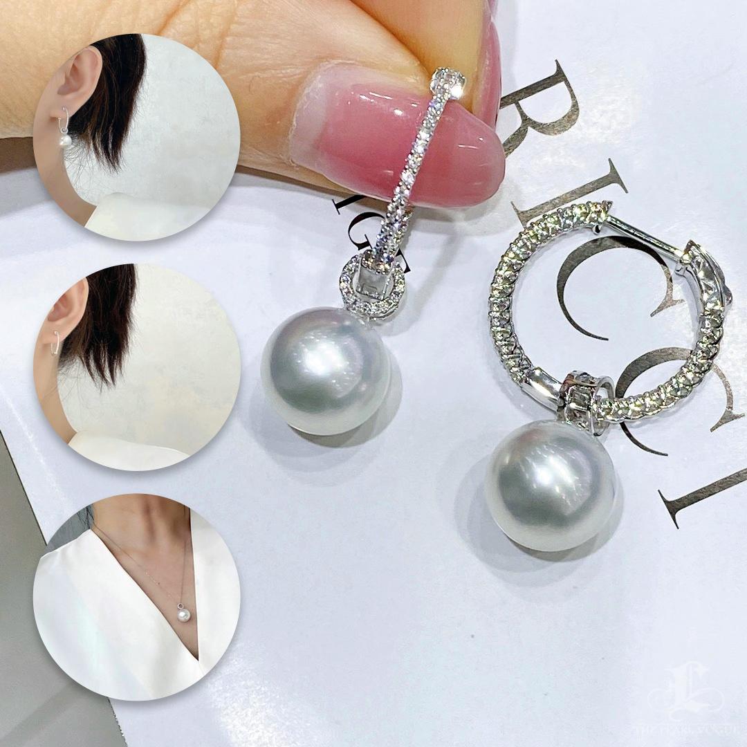 【Geometría Esculpida】Convertible Loop South Sea Pearl Diamond Earrings Pendant Sin cortar en venta