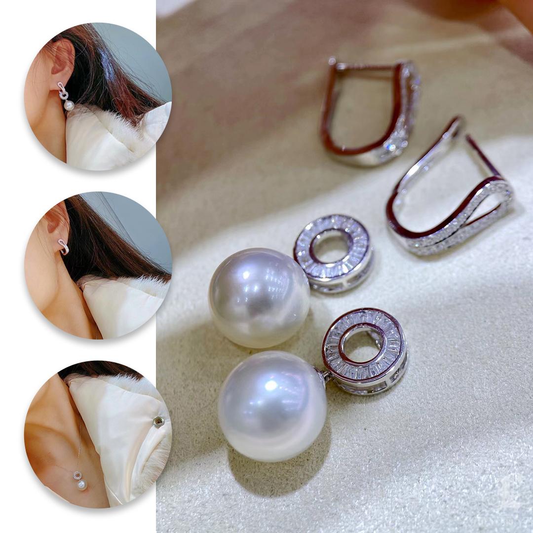 【Pendientes de aro convertibles con perlas del mar del sur 3 en 1 de Esculpida Geometría】Aurora Sin cortar en venta
