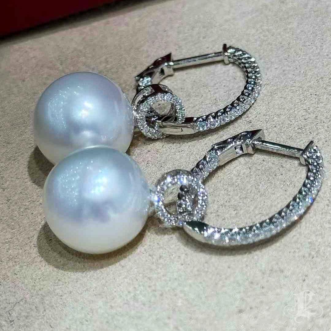 【Geometría Esculpida】Convertible Loop South Sea Pearl Diamond Earrings Pendant en venta 1