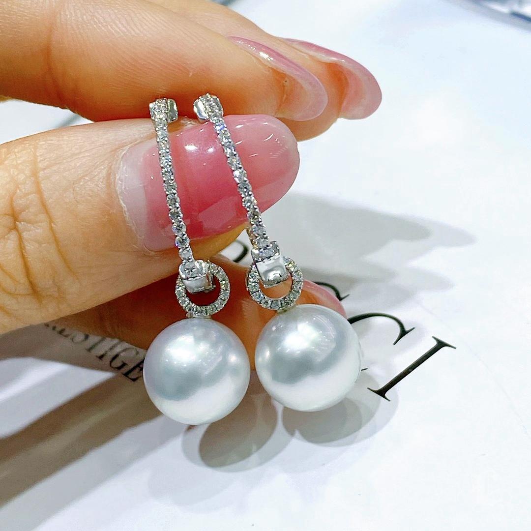 【Geometría Esculpida】Convertible Loop South Sea Pearl Diamond Earrings Pendant en venta 2