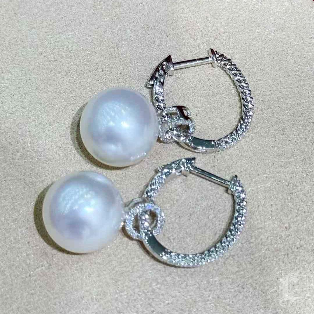 【Geometría Esculpida】Convertible Loop South Sea Pearl Diamond Earrings Pendant en venta 3
