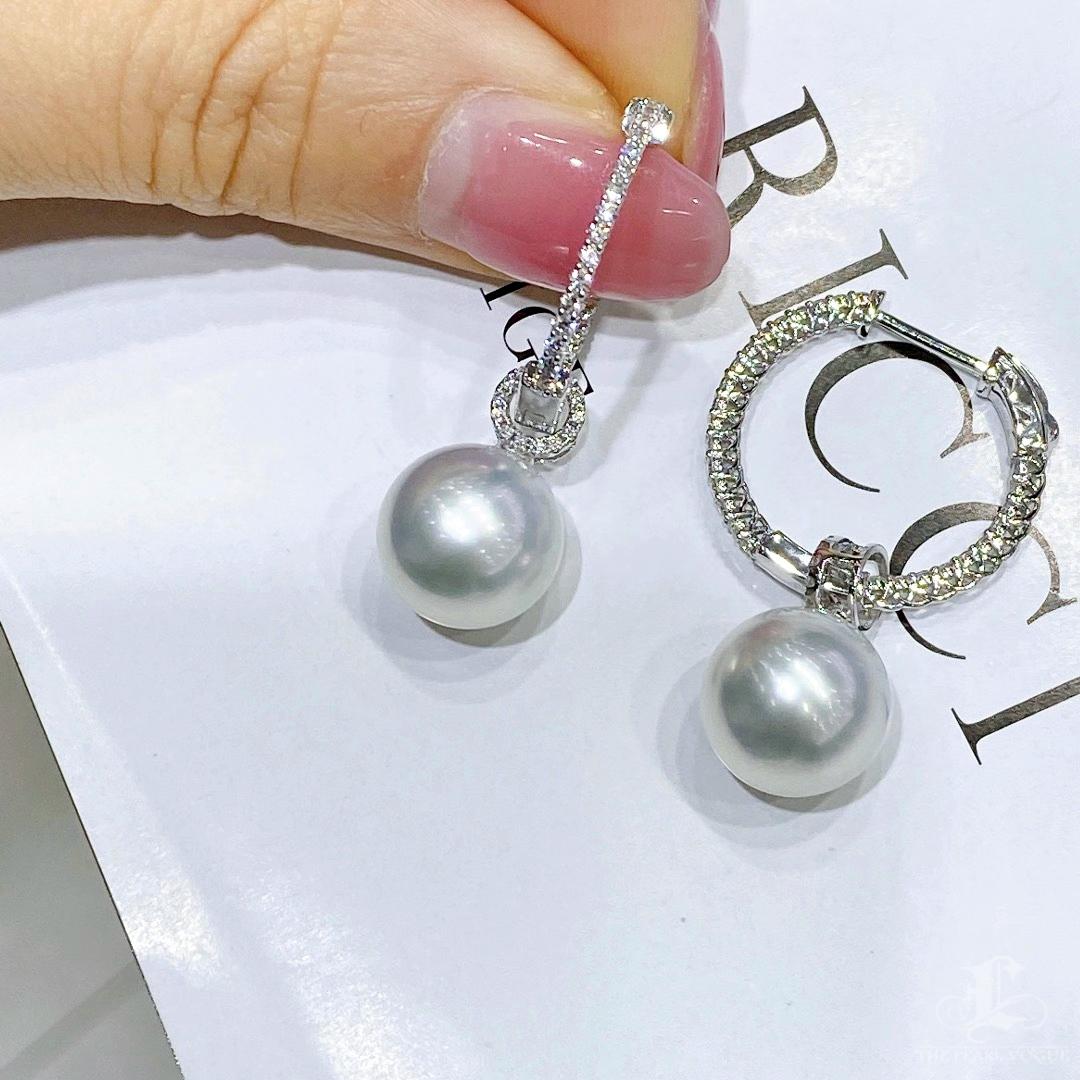 【Geometría Esculpida】Convertible Loop South Sea Pearl Diamond Earrings Pendant en venta 4
