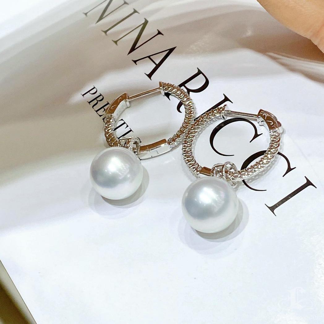 【Geometría Esculpida】Convertible Loop South Sea Pearl Diamond Earrings Pendant en venta 5