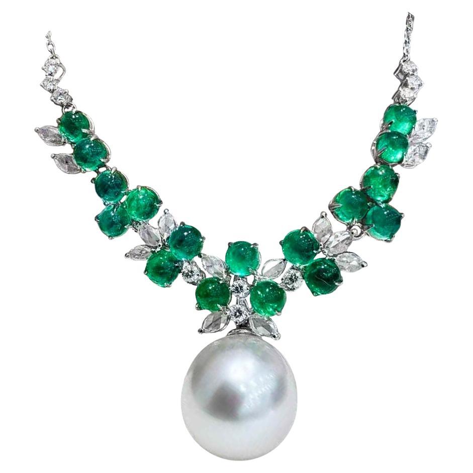 【Crown Radiance】Convertible Emerald Vine South Sea Pearl Pendant Necklace