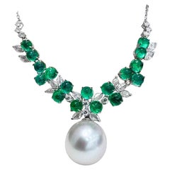 【Crown Radiance】Convertible Emerald Vine South Sea Pearl Pendant Necklace