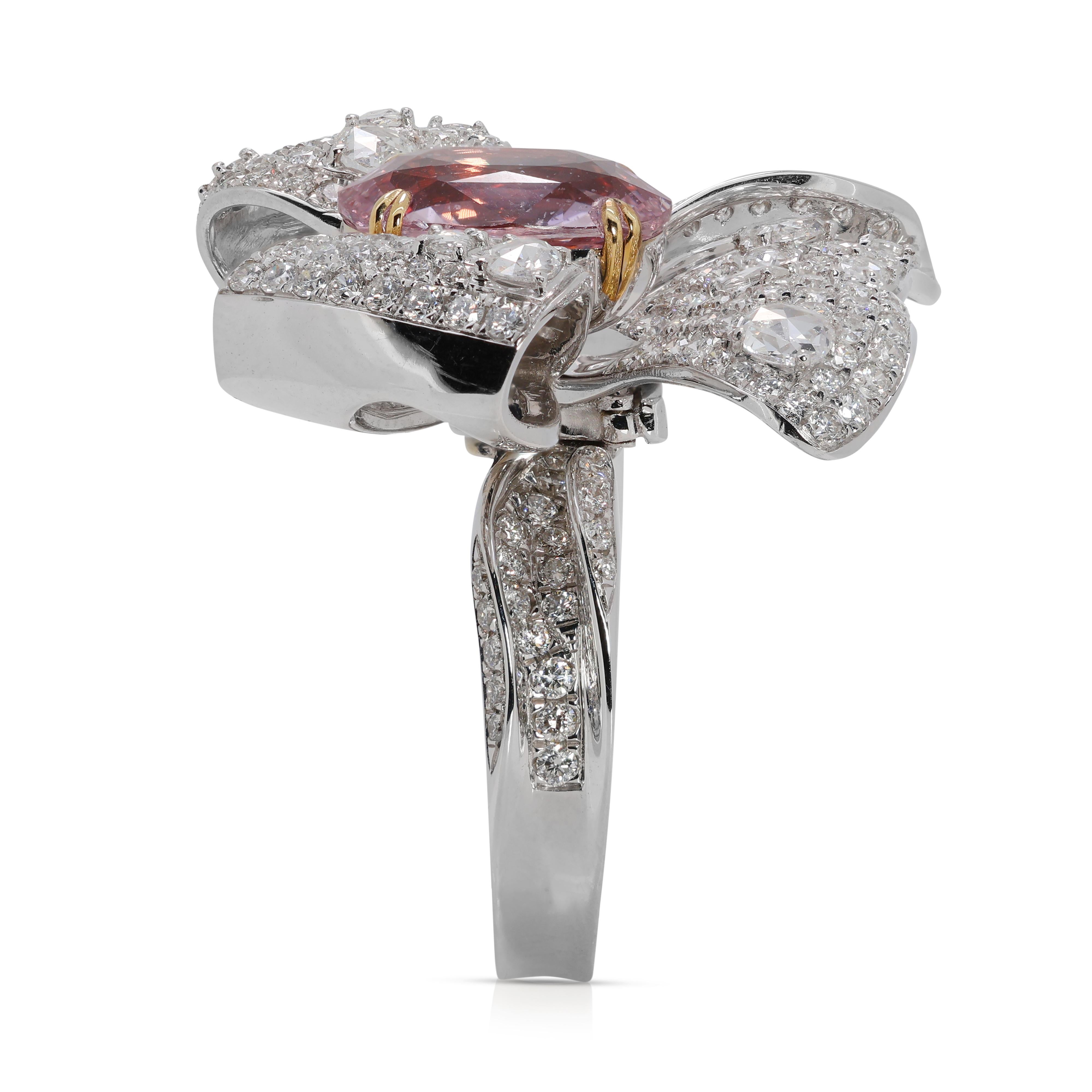 Anillo/Colgante Convertible de 8 quilates de Padparadscha y Diamante Natural con TGL en venta 7