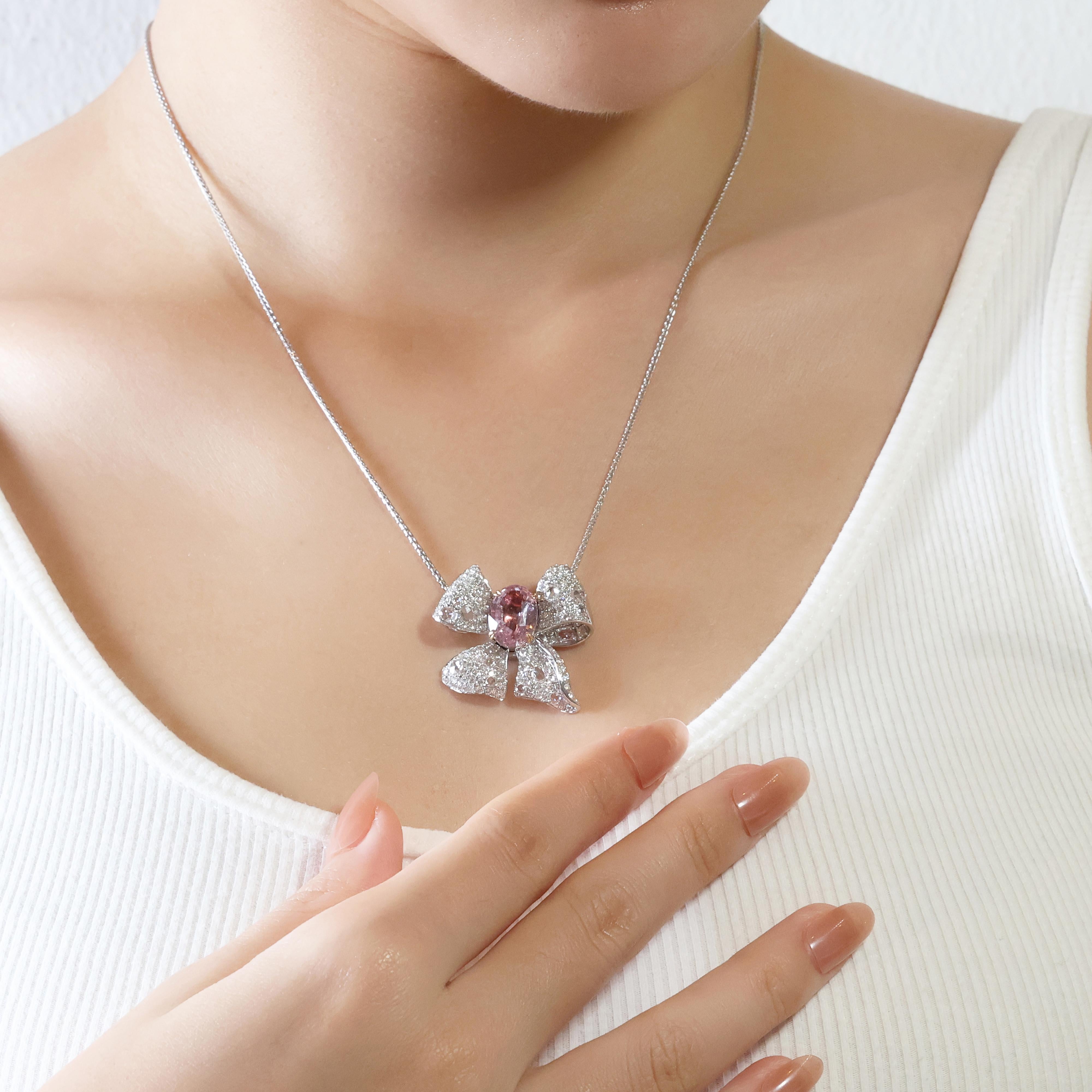 Anillo/Colgante Convertible de 8 quilates de Padparadscha y Diamante Natural con TGL en venta 11