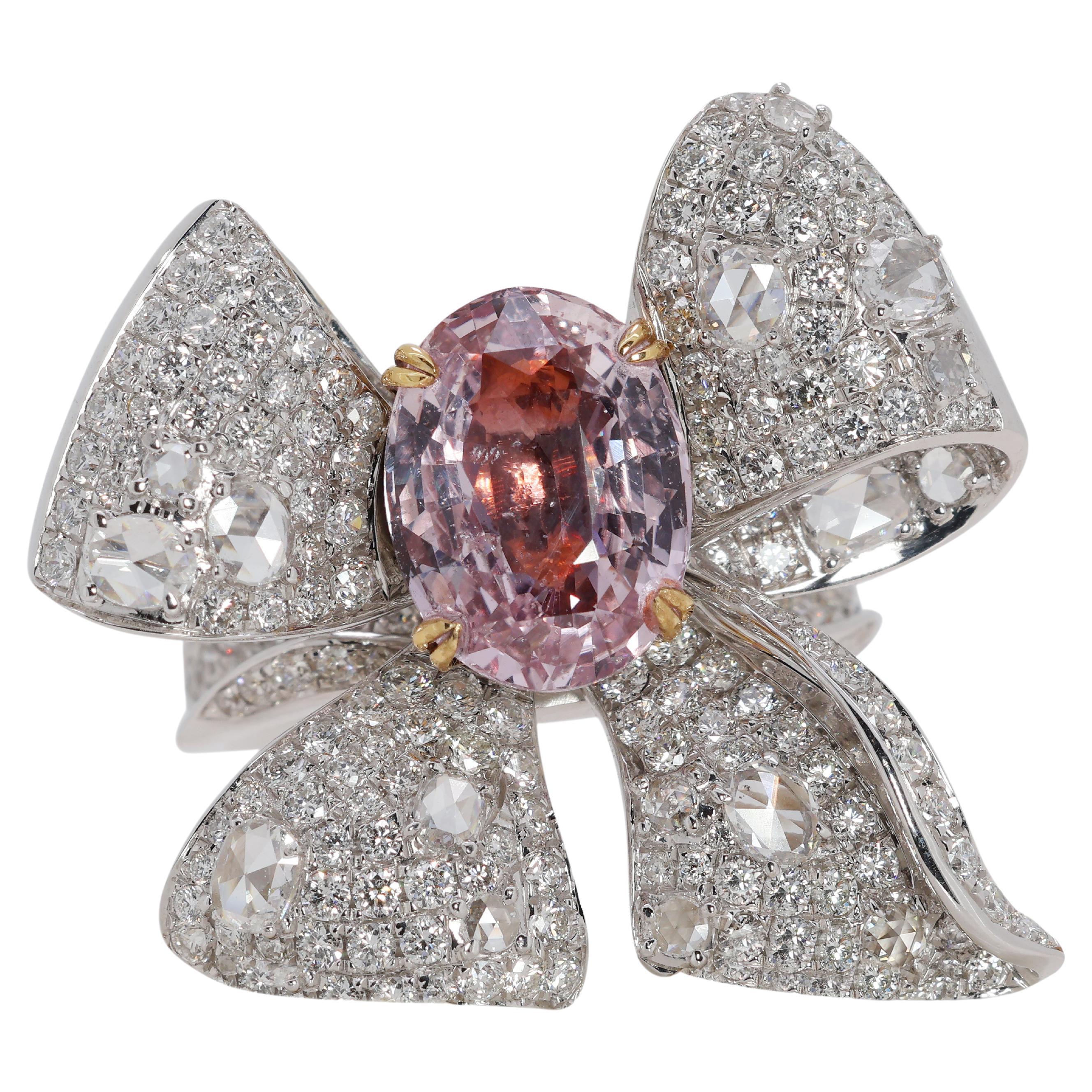 Convertible 8 carats Padparadscha & Natural Diamond Ring/Pendant with TGL