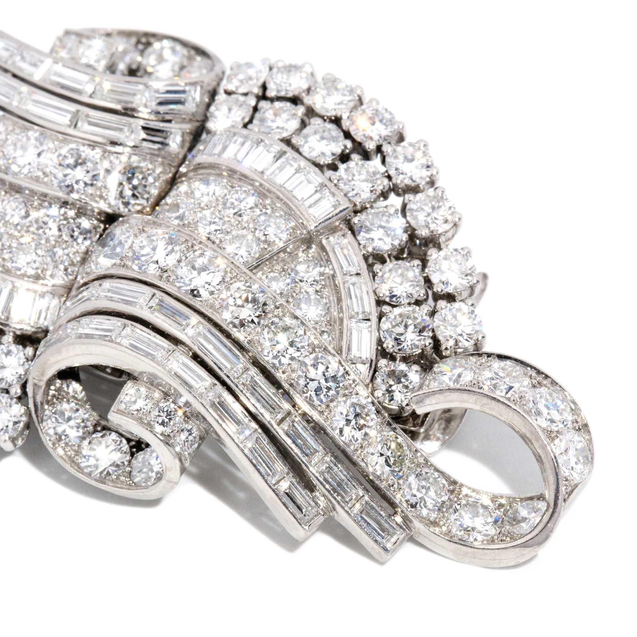 Women's Convertible 9.92 Carat Diamond Platinum Art Deco Era Brooch For Sale