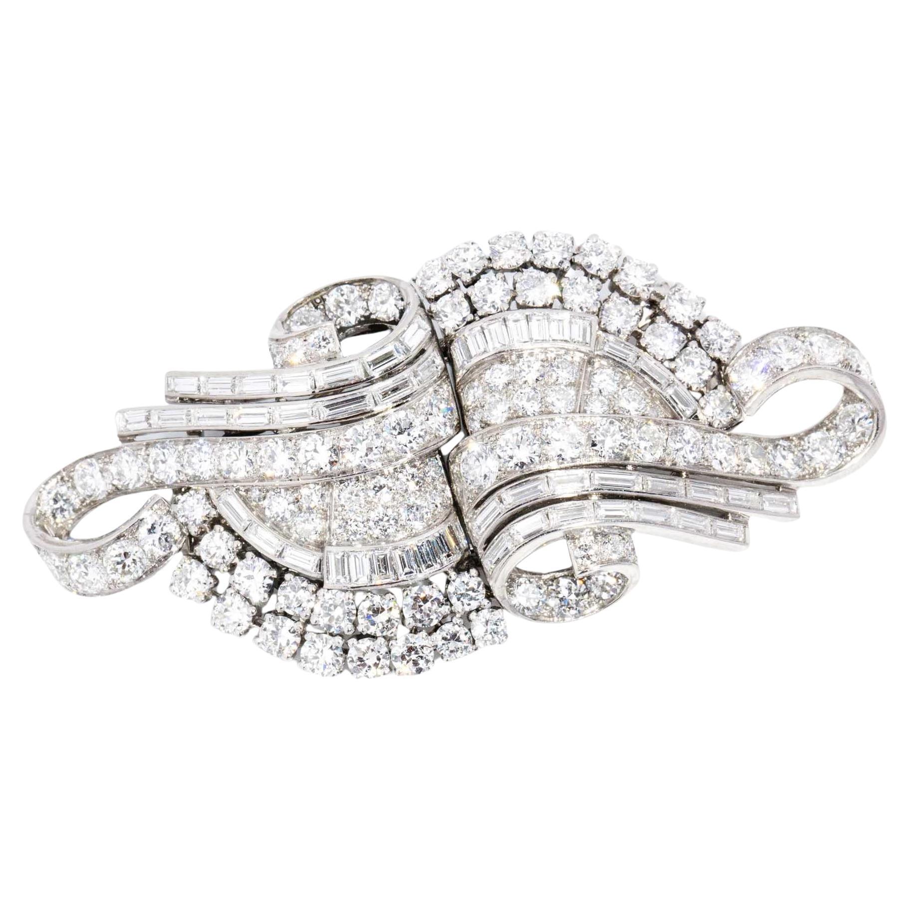 Convertible 9.92 Carat Diamond Platinum Art Deco Era Brooch